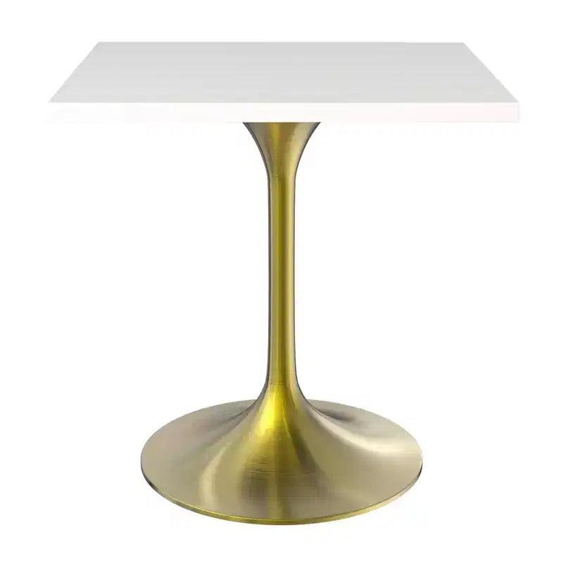 24 Sqaure Dining Table - Modern MDF Top with Brushed Gold Pedestal Base Accent Cafe Table for Kitchen, Home, and Cafes