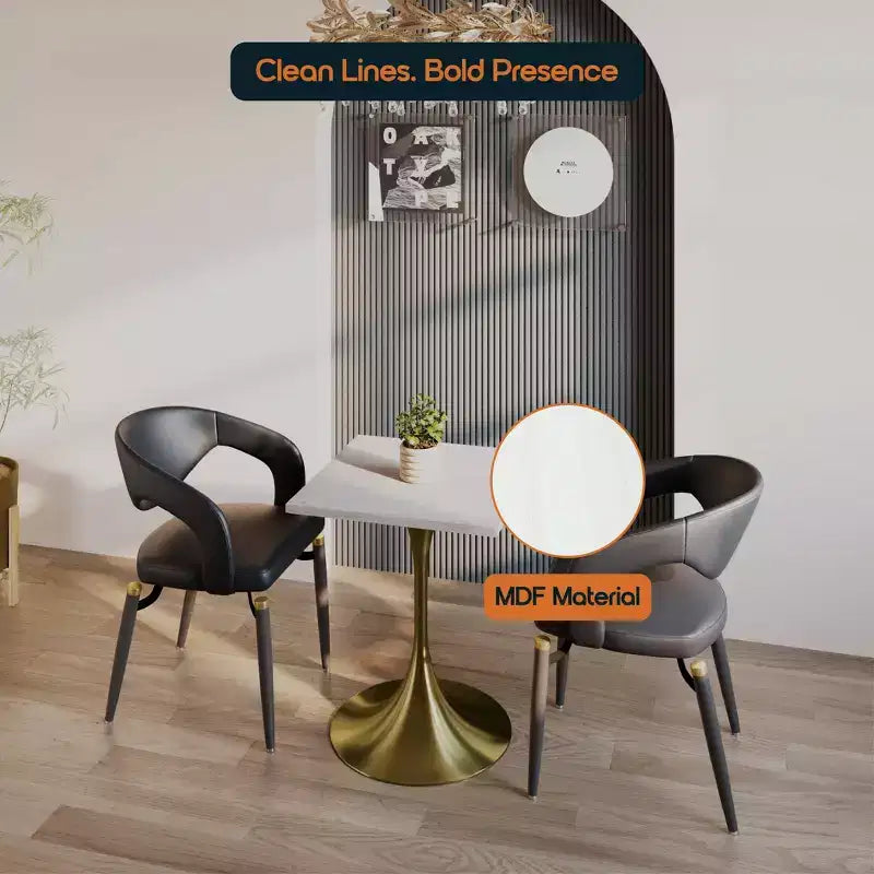 24 Sqaure Dining Table - Modern MDF Top with Brushed Gold Pedestal Base Accent Cafe Table for Kitchen, Home, and Cafes
