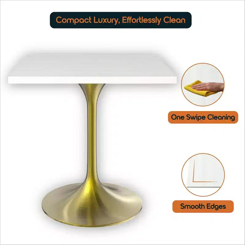 24 Sqaure Dining Table - Modern MDF Top with Brushed Gold Pedestal Base Accent Cafe Table for Kitchen, Home, and Cafes