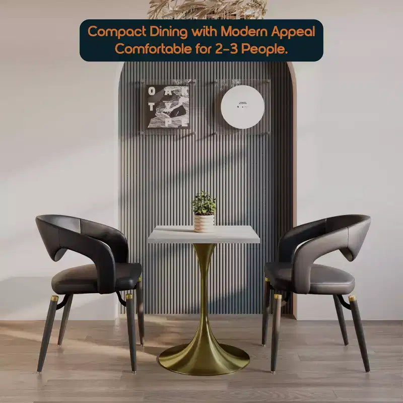 24 Sqaure Dining Table - Modern MDF Top with Brushed Gold Pedestal Base Accent Cafe Table for Kitchen, Home, and Cafes