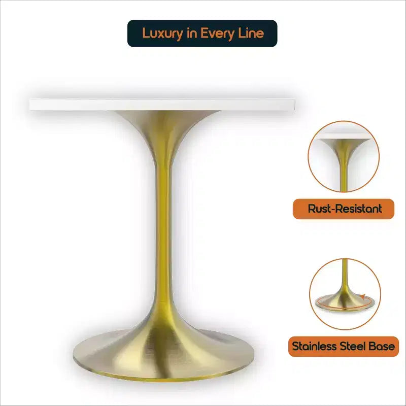 24 Sqaure Dining Table - Modern MDF Top with Brushed Gold Pedestal Base Accent Cafe Table for Kitchen, Home, and Cafes
