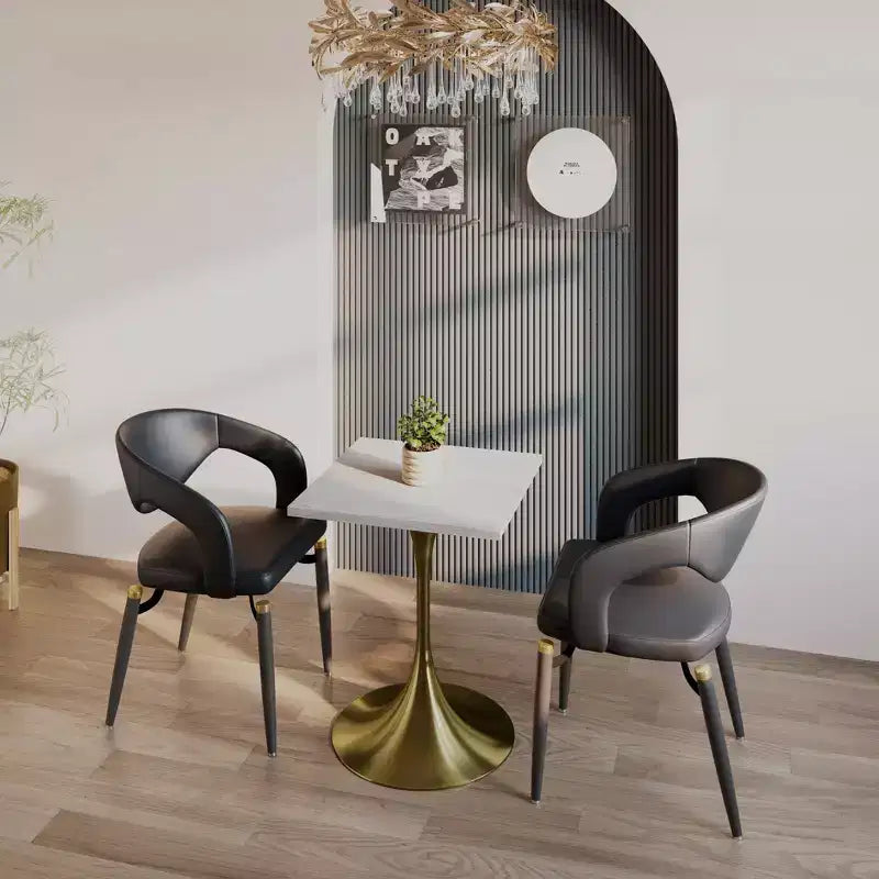 24 Sqaure Dining Table - Modern MDF Top with Brushed Gold Pedestal Base Accent Cafe Table for Kitchen, Home, and Cafes