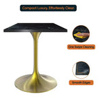 24 Sqaure Dining Table - Modern MDF Top with Brushed Gold Pedestal Base Accent Cafe Table for Kitchen, Home, and Cafes