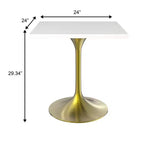 24 Sqaure Dining Table - Modern MDF Top with Brushed Gold Pedestal Base Accent Cafe Table for Kitchen, Home, and Cafes