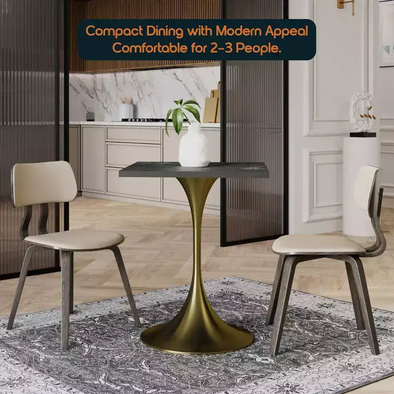 24 Sqaure Dining Table - Modern MDF Top with Brushed Gold Pedestal Base Accent Cafe Table for Kitchen, Home, and Cafes