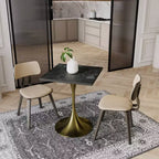 24 Sqaure Dining Table - Modern MDF Top with Brushed Gold Pedestal Base Accent Cafe Table for Kitchen, Home, and Cafes