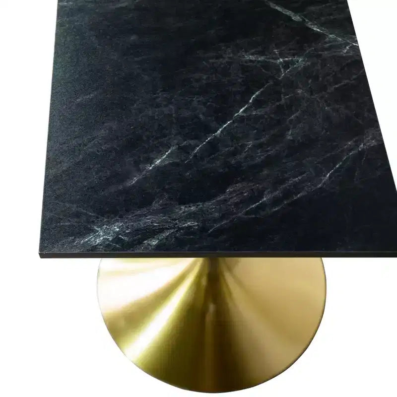 24 Sqaure Dining Table - Modern MDF Top with Brushed Gold Pedestal Base Accent Cafe Table for Kitchen, Home, and Cafes