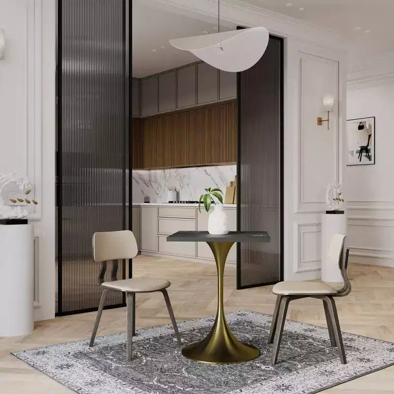 24 Sqaure Dining Table - Modern MDF Top with Brushed Gold Pedestal Base Accent Cafe Table for Kitchen, Home, and Cafes