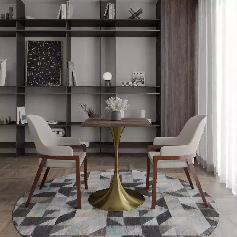 24 Sqaure Dining Table - Modern MDF Top with Brushed Gold Pedestal Base Accent Cafe Table for Kitchen, Home, and Cafes