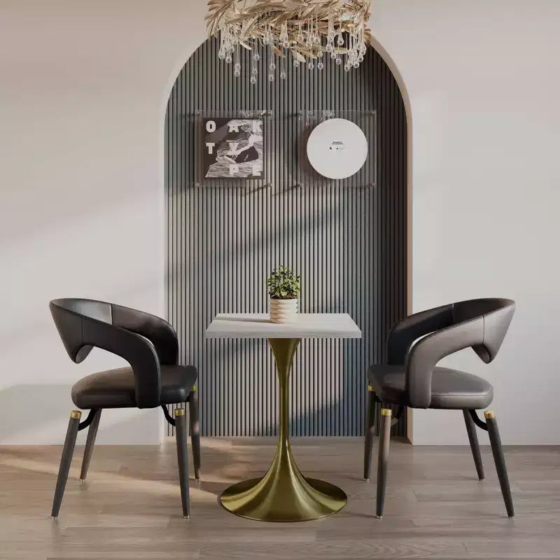 24 Sqaure Dining Table - Modern MDF Top with Brushed Gold Pedestal Base Accent Cafe Table for Kitchen, Home, and Cafes