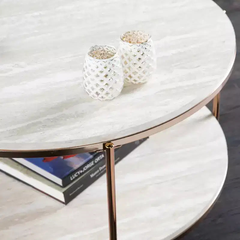 Tavolino da caffè effetto pietra bianco