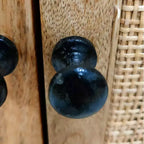 35 Inch Handcrafted Accent Cabinet with 2 Mesh Rattan Doors, Black Iron Legs, Mango Wood Frame