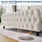 51 Tall Queen/King Size Bed Frame with Deep Button Tufted Wingback Headboard and Footboard, Velvet Upholstered Platform Bed Frame, Easy Assemble