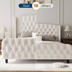51 Tall Queen/King Size Bed Frame with Deep Button Tufted Wingback Headboard and Footboard, Velvet Upholstered Platform Bed Frame, Easy Assemble