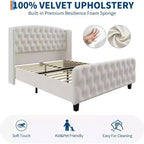 51 Tall Queen/King Size Bed Frame with Deep Button Tufted Wingback Headboard and Footboard, Velvet Upholstered Platform Bed Frame, Easy Assemble