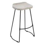30 Inch Handcrafted Backless Barstool with Whitewashed Mango Wood Saddle Seat and Black Metal Base