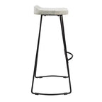30 Inch Handcrafted Backless Barstool with Whitewashed Mango Wood Saddle Seat and Black Metal Base