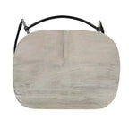 30 Inch Handcrafted Backless Barstool with Whitewashed Mango Wood Saddle Seat and Black Metal Base