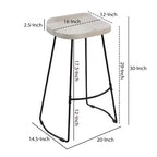 30 Inch Handcrafted Backless Barstool with Whitewashed Mango Wood Saddle Seat and Black Metal Base