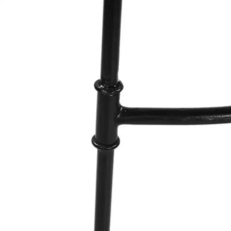 30 Inch Handcrafted Backless Barstool with Whitewashed Mango Wood Saddle Seat and Black Metal Base