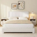 Fabric bed frame with headboard Upholstered fabric bed frame, soft rounded corners, adjustable headboard, easy to assemble