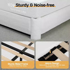 Fabric bed frame with headboard Upholstered fabric bed frame, soft rounded corners, adjustable headboard, easy to assemble