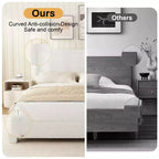 Fabric bed frame with headboard Upholstered fabric bed frame, soft rounded corners, adjustable headboard, easy to assemble