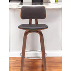 26 Brown And Wood Brown Faux Leather Swivel Low Back Counter Height Bar Chair