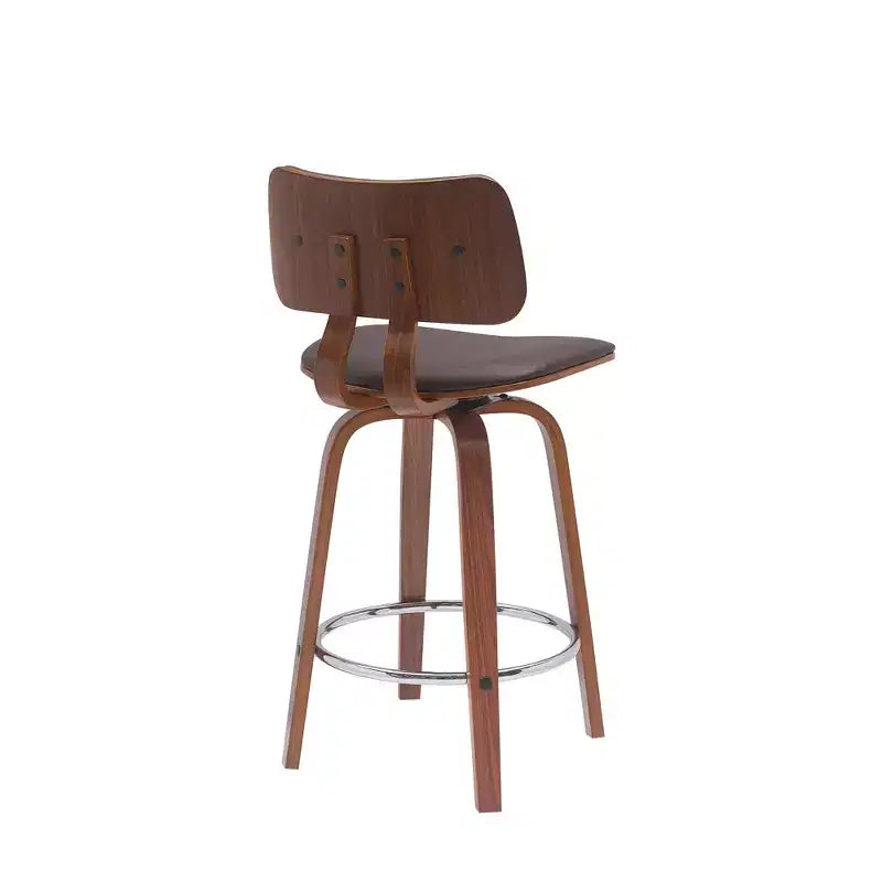 26 Brown And Wood Brown Faux Leather Swivel Low Back Counter Height Bar Chair