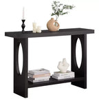 47-Inch Farmhouse Wood Console Tables with Solid Wood Veneer - 2'' Thickened Tabletop, 2-Tier Narrow Sofa Table Behind Couch