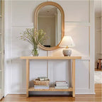 47-Inch Farmhouse Wood Console Tables with Solid Wood Veneer - 2'' Thickened Tabletop, 2-Tier Narrow Sofa Table Behind Couch