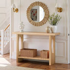 47-Inch Farmhouse Wood Console Tables with Solid Wood Veneer - 2'' Thickened Tabletop, 2-Tier Narrow Sofa Table Behind Couch