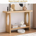47-Inch Farmhouse Wood Console Tables with Solid Wood Veneer - 2'' Thickened Tabletop, 2-Tier Narrow Sofa Table Behind Couch