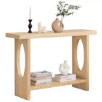 47-Inch Farmhouse Wood Console Tables with Solid Wood Veneer - 2'' Thickened Tabletop, 2-Tier Narrow Sofa Table Behind Couch