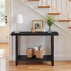 47-Inch Farmhouse Wood Console Tables with Solid Wood Veneer - 2'' Thickened Tabletop, 2-Tier Narrow Sofa Table Behind Couch