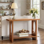 47-Inch Farmhouse Wood Console Tables with Solid Wood Veneer - 2'' Thickened Tabletop, 2-Tier Narrow Sofa Table Behind Couch