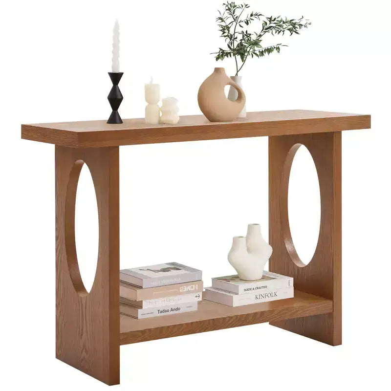 47-Inch Farmhouse Wood Console Tables with Solid Wood Veneer - 2'' Thickened Tabletop, 2-Tier Narrow Sofa Table Behind Couch