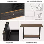 47-Inch Farmhouse Wood Console Tables with Solid Wood Veneer - 2'' Thickened Tabletop, 2-Tier Narrow Sofa Table Behind Couch