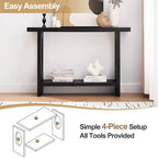 47-Inch Farmhouse Wood Console Tables with Solid Wood Veneer - 2'' Thickened Tabletop, 2-Tier Narrow Sofa Table Behind Couch