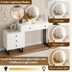 Vanity Desk with Mirror, Makeup Vanity with 5 Drawers, 3 Color LightsAdjustable Brightness