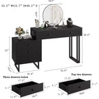 Vanity Desk with Mirror, Makeup Vanity with 5 Drawers, 3 Color LightsAdjustable Brightness
