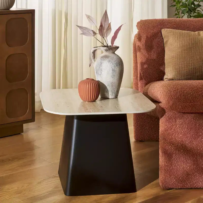 Tavolino laterale in porcellana - beige/nero