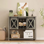 Wine Bar Cabinet with Sliding Barn Door, Coffee Cabinet with Wine Rack and Glass Holder, Kitchen Buffet Sideboard with Storage, Liquor Bar