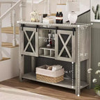Wine Bar Cabinet with Sliding Barn Door, Coffee Cabinet with Wine Rack and Glass Holder, Kitchen Buffet Sideboard with Storage, Liquor Bar