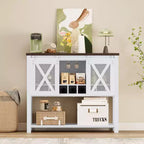 Wine Bar Cabinet with Sliding Barn Door, Coffee Cabinet with Wine Rack and Glass Holder, Kitchen Buffet Sideboard with Storage, Liquor Bar