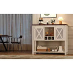 Wine Bar Cabinet with Sliding Barn Door, Coffee Cabinet with Wine Rack and Glass Holder, Kitchen Buffet Sideboard with Storage, Liquor Bar