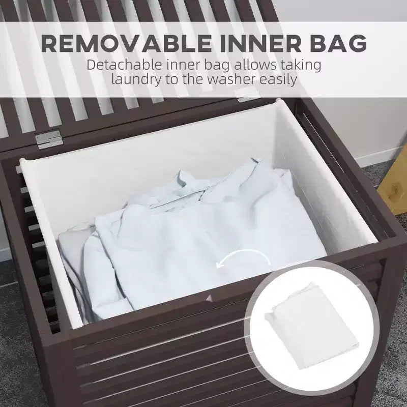 Bamboo Laundry Hamper with Lid, Laundry Basket with Removable Liner Bag, Dirty Clothes Hamper, 19.75 x 14.25 x 23.5 Inches, Coffee