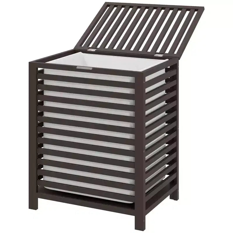 Kosz na pranie z bambusa z pokrywą, kosz na pranie z wyjmowaną torbą na brudne ubrania, 19,75 x 14,25 x 23,5 cala, kolor kawowy