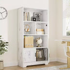 Wooden Modern Storage Rack, Farmhouse Bookshelf, White Bookcase with Door, Bedroom Storage, for Bedroom, Living Room, Home, Office