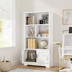 Wooden Modern Storage Rack, Farmhouse Bookshelf, White Bookcase with Door, Bedroom Storage, for Bedroom, Living Room, Home, Office